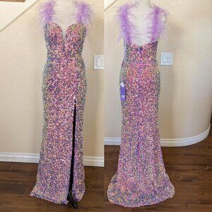 Formal Lilac Purple Sweetheart Neckline Sequined & Feather Prom Dress 6